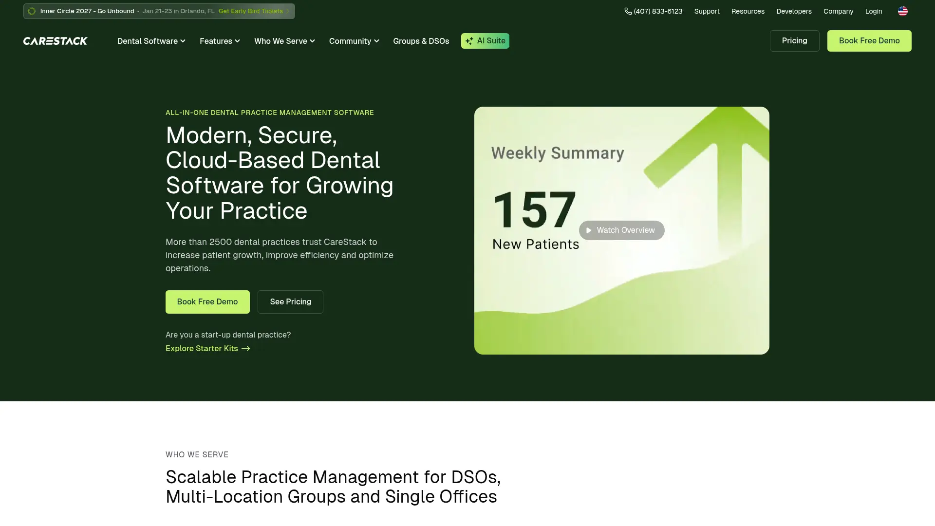 Screenshot of the CareStack homepage as it appeared on 2026-08-01