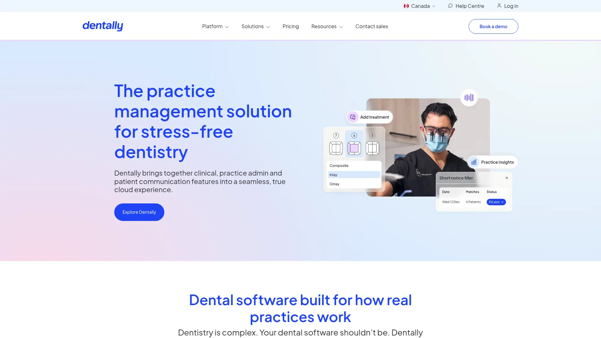 Screenshot of the Dentally homepage as it appeared on 2026-08-01
