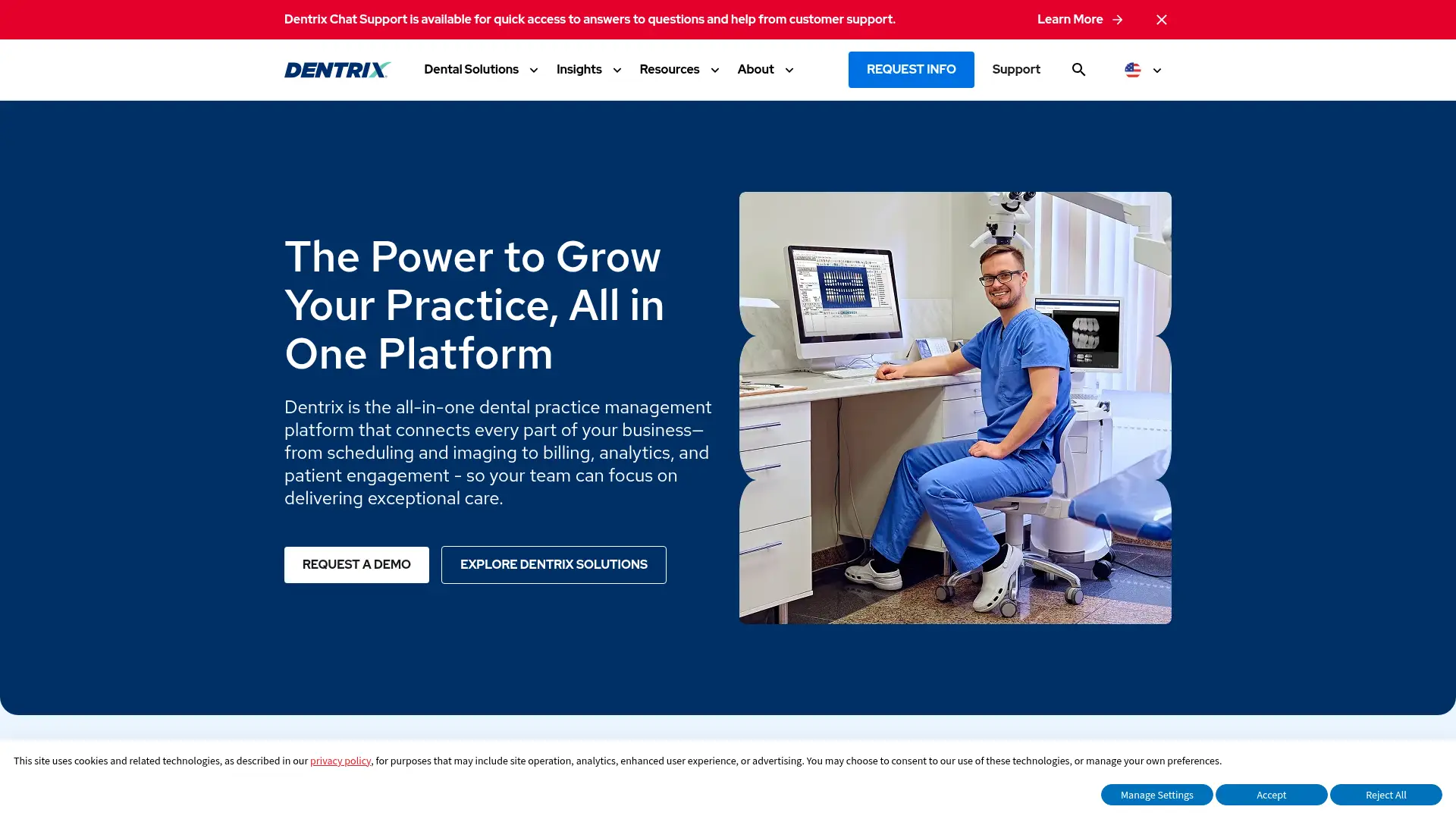 Screenshot of the Dentrix homepage as it appeared on 2026-08-01